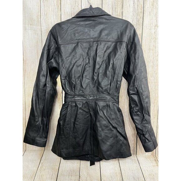 Vtg Y2K Jacqueline Ferrari Lambskin Leather Jacket Women M Black Belted Mob Wife - Picture 6 of 8